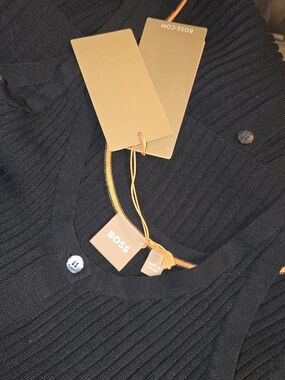 Hugo Boss Black Ribbed Knit Dress with Orange Tags